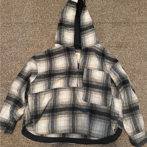 Ashley By 26 International Tops - Ashley By 26 International Plaid Hoodie - Black and Cream